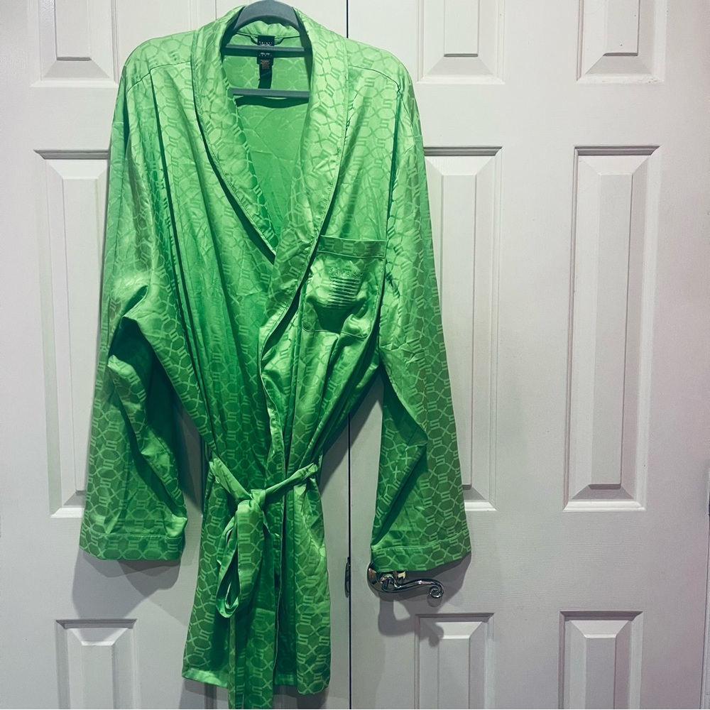 Savage X Fenty logo Green Smoking Jacket Jacquard Robe Size XXXL
